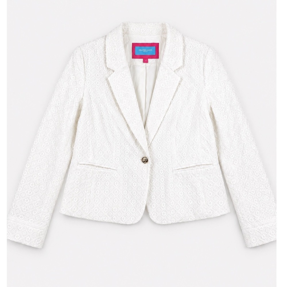 Draper James RSVP White Eyelet Blazer Floral Beachy Coastal Large Parisian Chic
